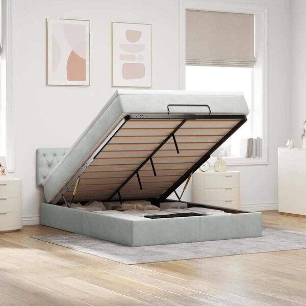 vidaXL Estructura cama otomana con colch&oacute;n gris claro 140x200cm