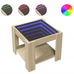vidaXL Mesa de centro y LED madera ingenier&iacute;a roble Sonoma 53x53x45 cm