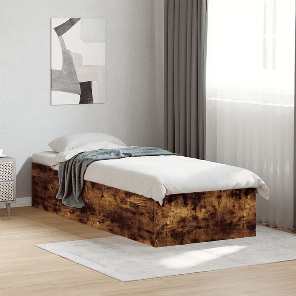 vidaXL Estructura cama sin colch&oacute;n madera roble ahumado 75x190 cm