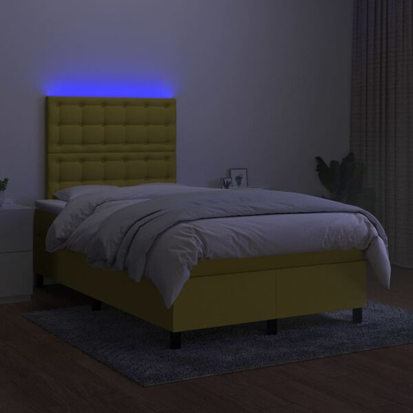 vidaXL Cama box spring con colch&oacute;n y LED tela verde 120x200 cm