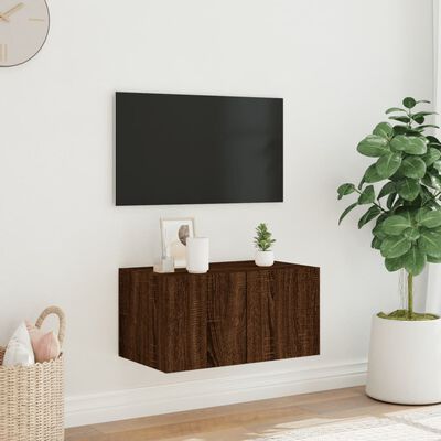 vidaXL Mueble de TV de pared con luces LED roble marrón 60x35x31 cm