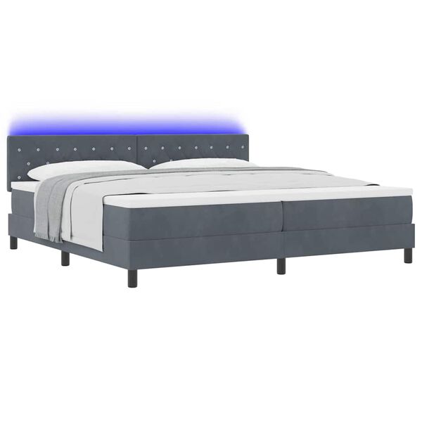 vidaXL Cama Box Spring LED con LED Gris oscuro 200 x 200 cm Terciopelo