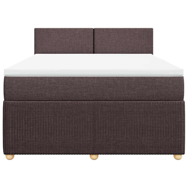 vidaXL Cama box spring con colch&oacute;n tela marr&oacute;n oscuro 140x190 cm