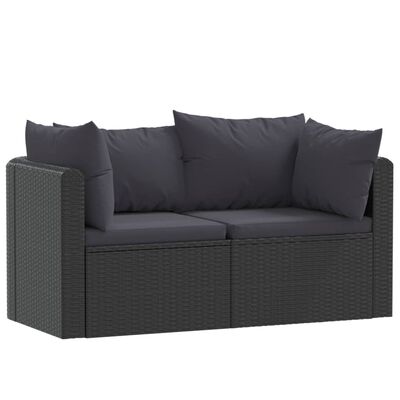 vidaXL Set de sofás de jardín 2 piezas y cojines ratán sintético negro