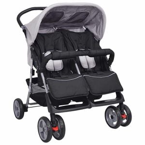 vidaXL Cochecito gemelar de acero gris y negro