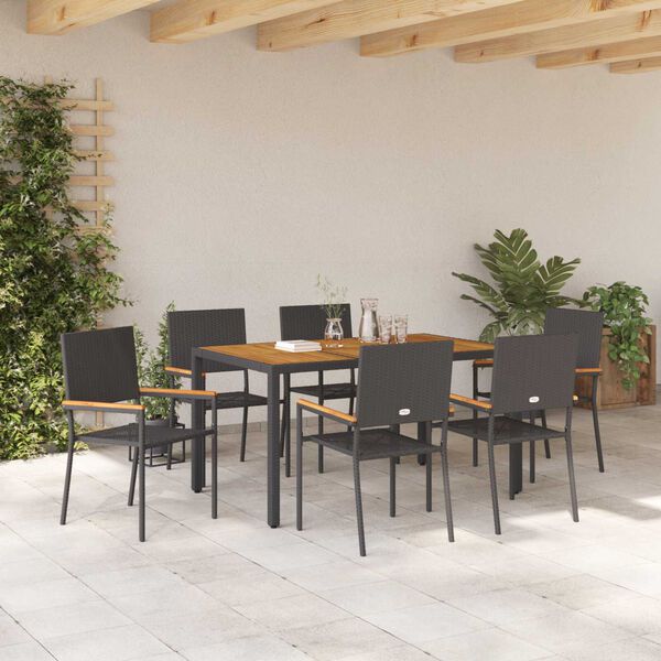 vidaXL Conjunto de Comedor de Jard&iacute;n 7 pcs Negro rat&aacute;n sint&eacute;tico