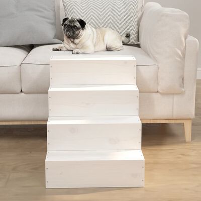 vidaXL Escalera para mascotas madera maciza de pino blanco 40x49x47 cm