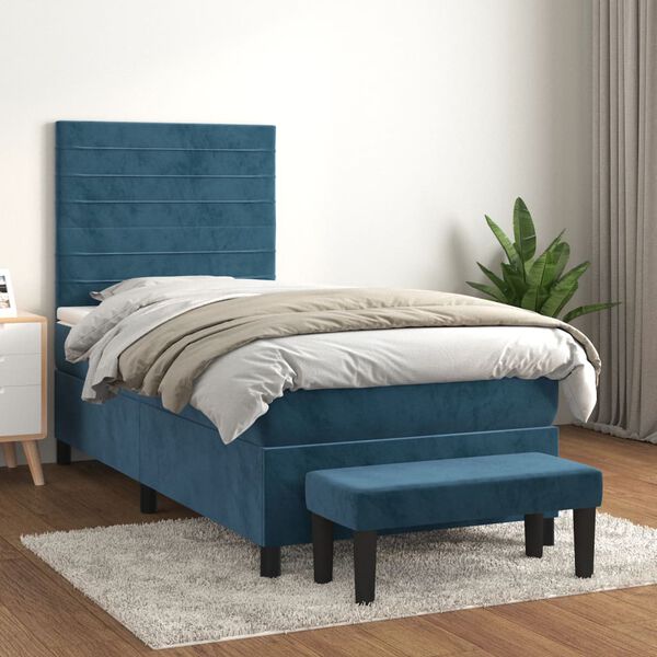 vidaXL Cama box spring con colch&oacute;n terciopelo azul oscuro 100x200 cm