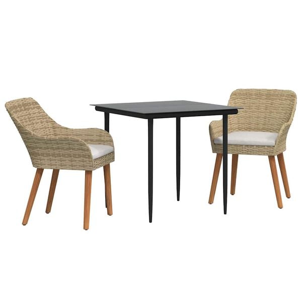 vidaXL Conjunto de Comedor de Jard&iacute;n 3 pcs Beige rat&aacute;n sint&eacute;tico