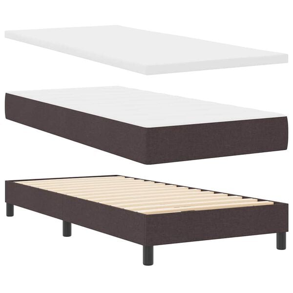 vidaXL Cama tipo Box Spring con colch&oacute;n Marr&oacute;n Oscuro 90 x 190 cm tela