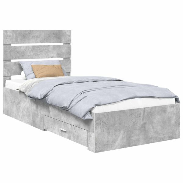 vidaXL Estructura de cama con caj&oacute;n Gris Concreto y Plata 70 x 190 cm