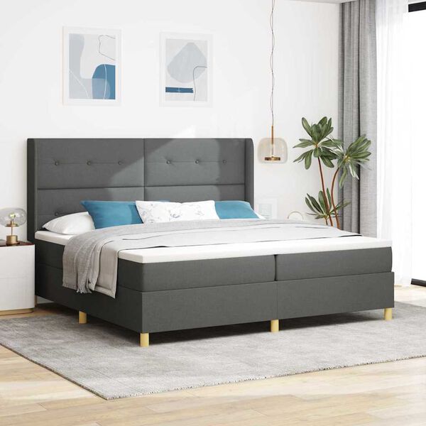 vidaXL Cama tipo Box Spring con colch&oacute;n Gris oscuro 200 x 200 cm tela