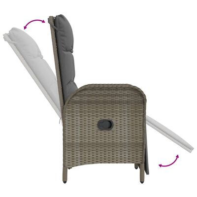 vidaXL Sillas de jardín reclinables con cojines 2 uds ratán PE gris