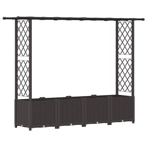 vidaXL Cama elevada con trellis y techo Marr&oacute;n 203 x 40 x 138 cm PP