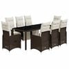 vidaXL Set de mesa y sillas jard&iacute;n 9 piezas y cojines rat&aacute;n PE marr&oacute;n