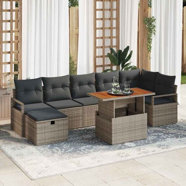 vidaXL Conjunto de sof&aacute;s de jard&iacute;n 8 pcs Gris rat&aacute;n sint&eacute;tico