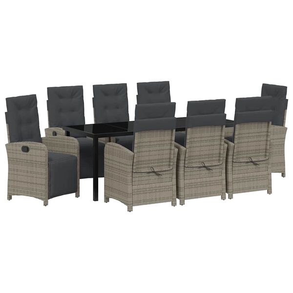 vidaXL Conjunto de Comedor de Jard&iacute;n 9 pcs Gris rat&aacute;n sint&eacute;tico