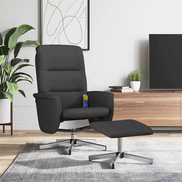 vidaXL Sill&oacute;n reclinable de masaje con reposapi&eacute;s tela negro