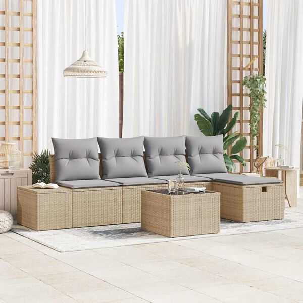 vidaXL Conjunto de sofás de jardín 6 pcs Beige ratán sintético