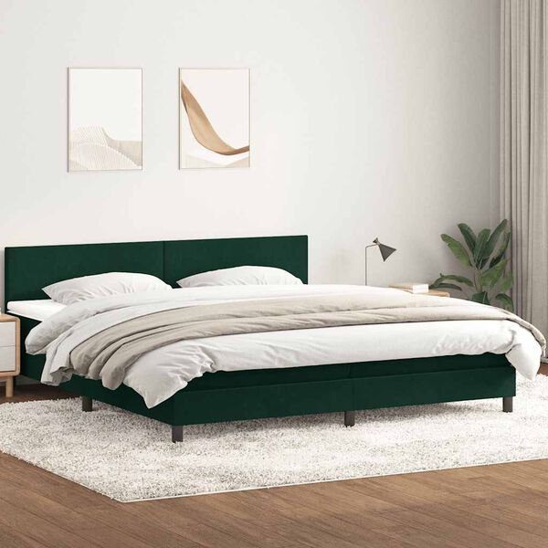 vidaXL Cama box spring con colch&oacute;n terciopelo verde oscuro 180x220 cm