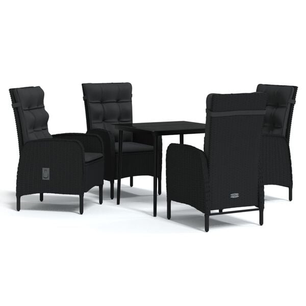 vidaXL Juego de comedor de jardín 5 piezas con cojines negro