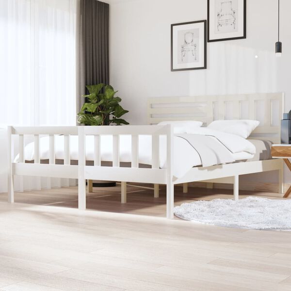 vidaXL Estructura cama de madera maciza blanca super king 180x200 cm