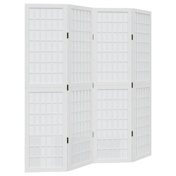 vidaXL Biombo separador de 4 paneles madera maciza Paulownia blanco