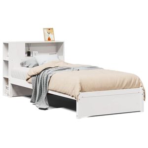 vidaXL Cama con estanter&iacute;a sin colch&oacute;n madera maciza blanca 75x190 cm