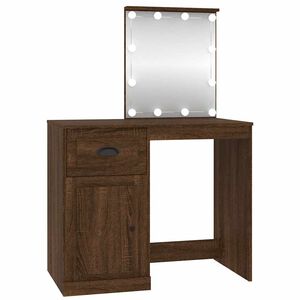 vidaXL Tocador con LED madera contrachapada marr&oacute;n roble 90x50x132,5cm