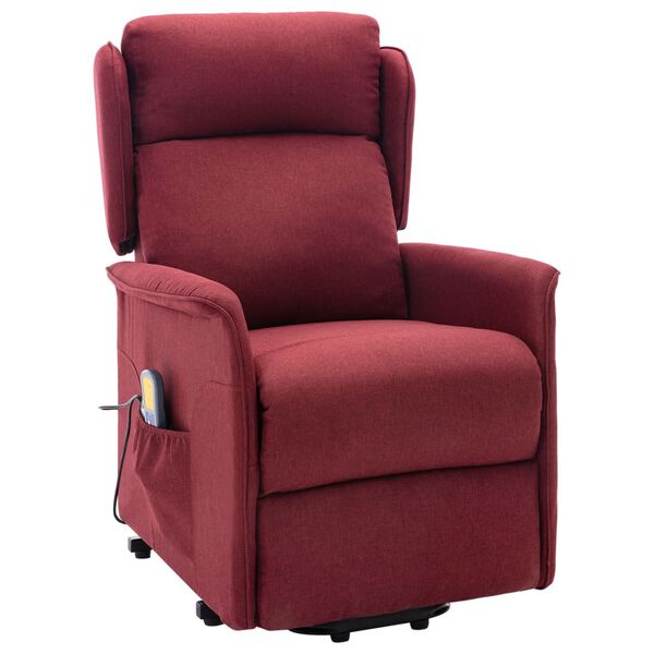 vidaXL Sillón de masaje elevable tela rojo tinto