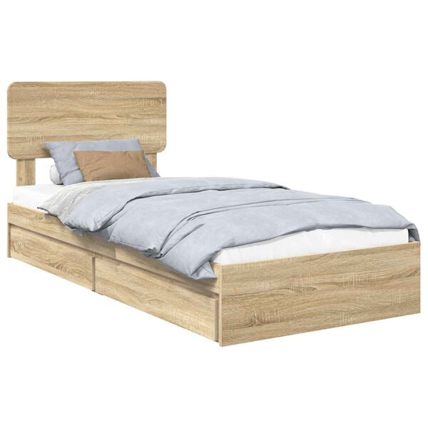 vidaXL Cama con almacenamiento con cabecera Roble Sonoma 90 x 190 cm