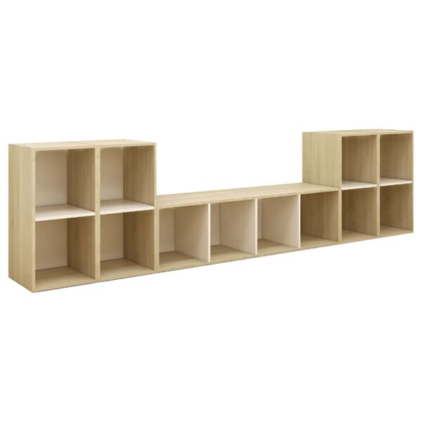 vidaXL Muebles de sal&oacute;n 5 pzas madera ingenier&iacute;a blanco y roble Sonoma