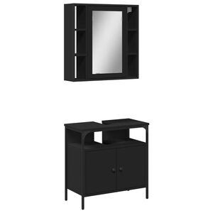 vidaXL Juego de muebles de ba&ntilde;o 2 pzas madera contrachapada negro