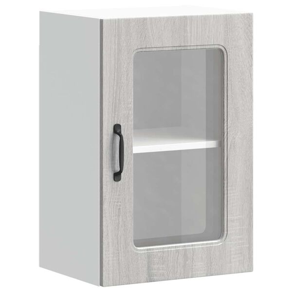 vidaXL Armario de cocina de pared con puerta de cristal "Kalmar" de, madera de ingenier&iacute;a Sonoma gris