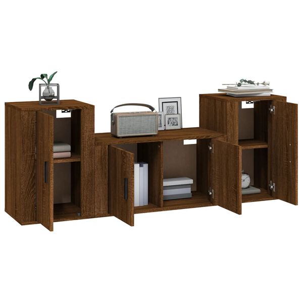 vidaXL Set de muebles para TV 3 pzas madera contrachapada roble marr&oacute;n