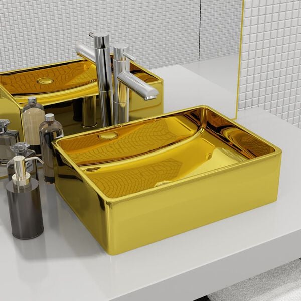 vidaXL Lavabo 41x30x12 cm cer&aacute;mica dorado