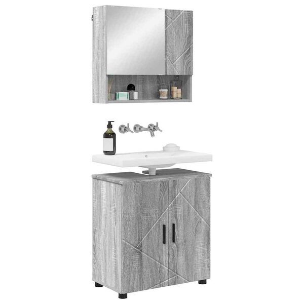 vidaXL Juego de muebles de ba&ntilde;o Montaje en la pared 2 pcs Gris Sonoma