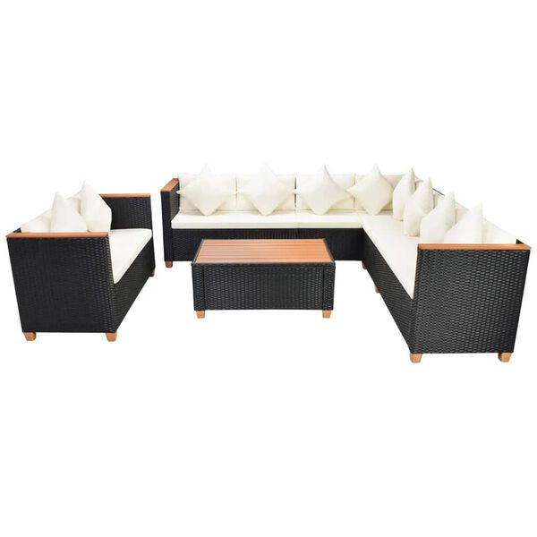 vidaXL Set muebles de jard&iacute;n 6 piezas y cojines rat&aacute;n sint&eacute;tico negro