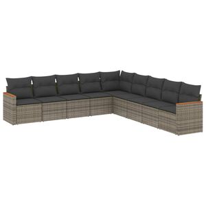 vidaXL Set de muebles de jard&iacute;n 9 pzas y cojines rat&aacute;n sint&eacute;tico gris