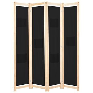 vidaXL Biombo divisor de 4 paneles de tela negro 160x170x4 cm