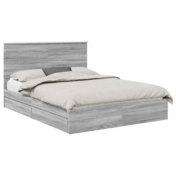 vidaXL Cama con almacenamiento con cabecera Gris Sonoma 150 x 200 cm