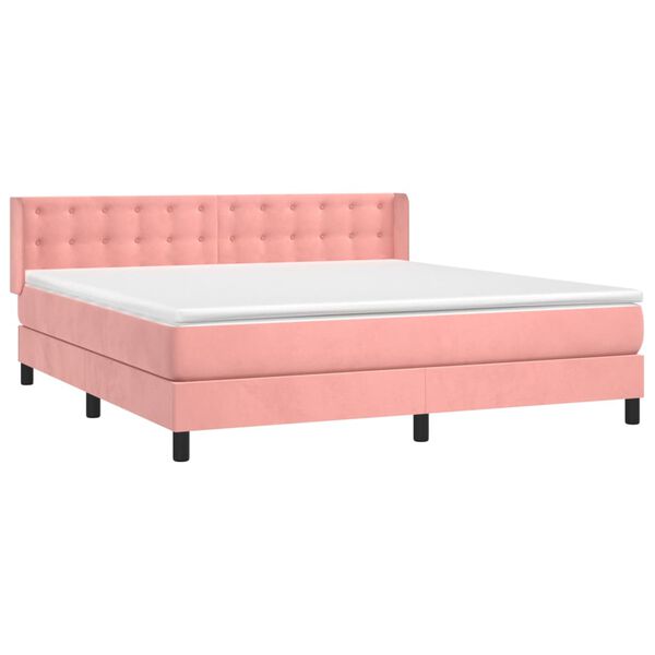vidaXL Cama box spring con colch&oacute;n terciopelo rosa 160x200 cm