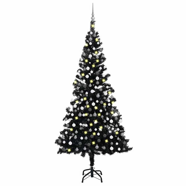 vidaXL &Aacute;rbol de Navidad preiluminado con luces y bolas negro 210 cm