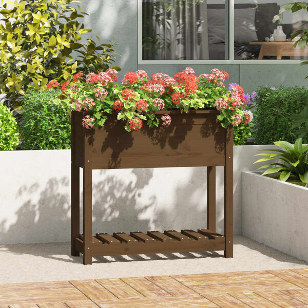 vidaXL Jardinera con estante madera maciza pino marrón 82,5x34,5x81 cm