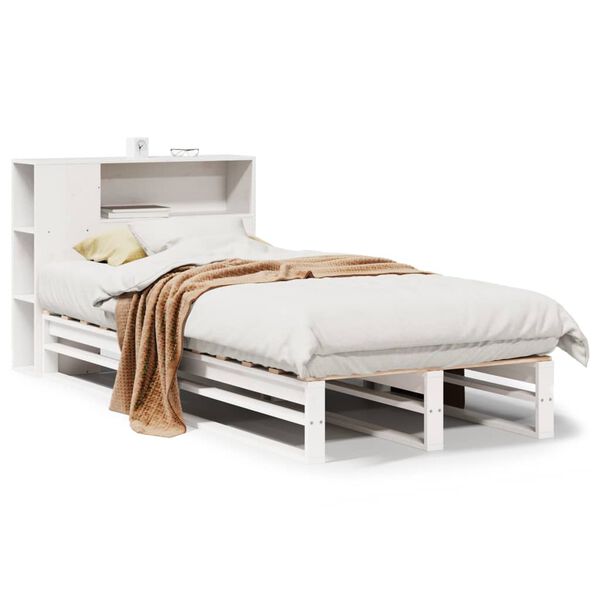vidaXL Cama con estanter&iacute;a sin colch&oacute;n madera maciza blanca 75x190 cm