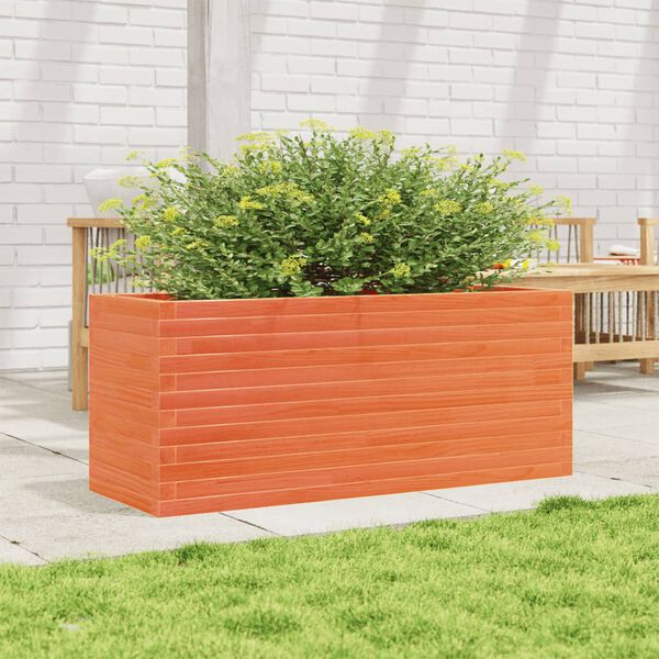 vidaXL Jardinera de madera maciza de pino marr&oacute;n cera 110x40x46 cm