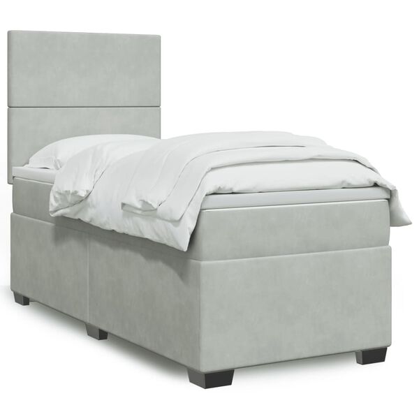 vidaXL Cama box spring con colchón terciopelo gris claro 90x190 cm