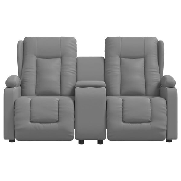 vidaXL Sillón reclinable masaje 2 plazas y portavasos cuero PE gris