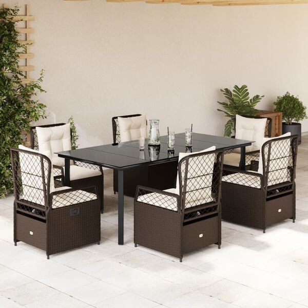 vidaXL Set comedor de jard&iacute;n 7 pzas con cojines rat&aacute;n sint&eacute;tico marr&oacute;n