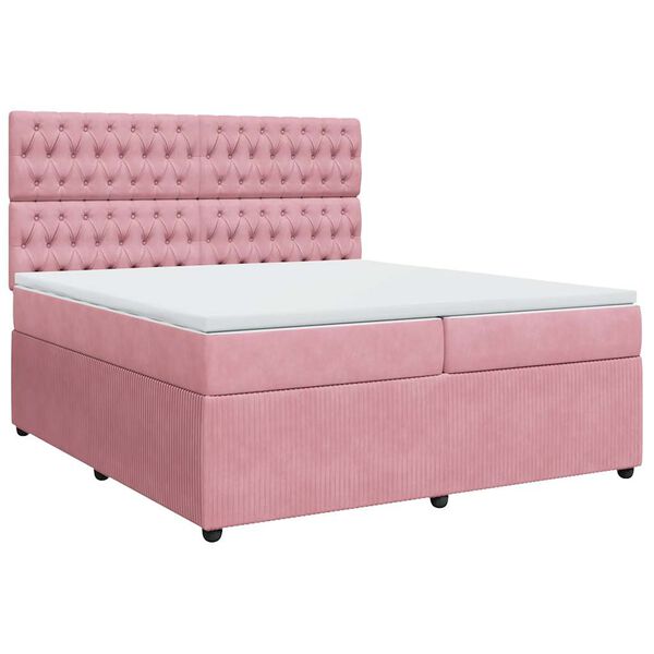 vidaXL Cama box spring con colch&oacute;n terciopelo rosa 200x200 cm